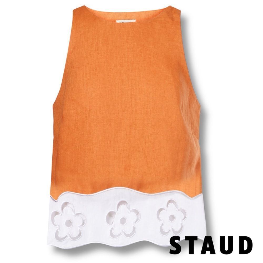 STAUD **NWT** Mika Linen Top in Apricot (Orange) & White - Picture 13 of 16